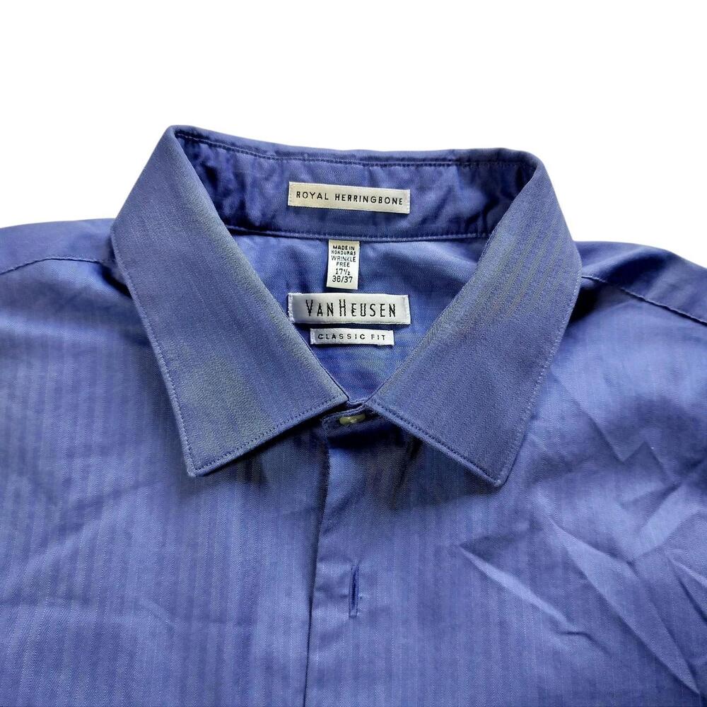 Vanheusen Mens Dress Shirt Royal Herringbone (Blue) Size 17 1/2-36/37